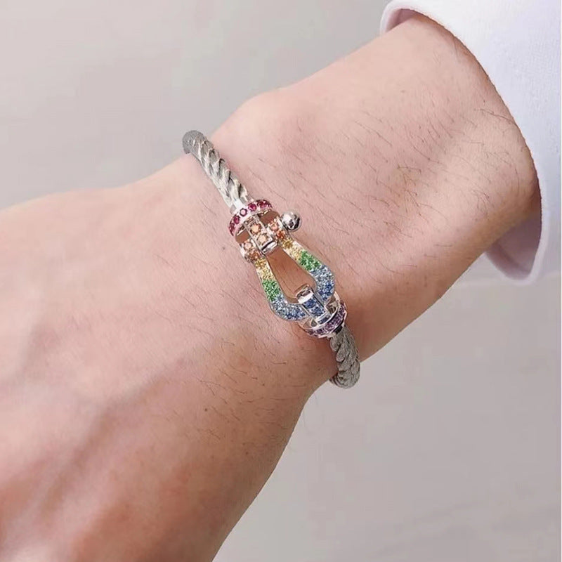 [Echo Fine ]FORC LARGE HORSESHOE  COLORED DIAMOND BRACELET SILVER