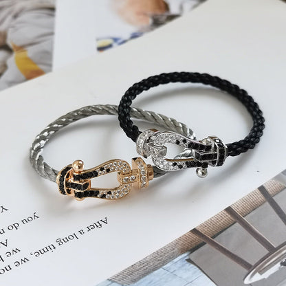 [Echo Fine ]FORCE LARGE HORSESHOE BLACK WHITE DIAMOND BRACELET SILVER