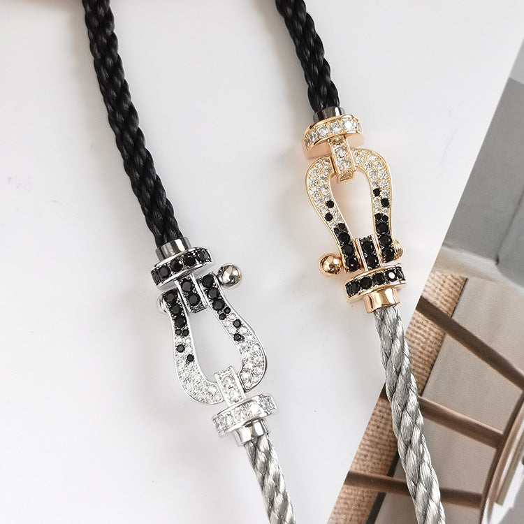[Echo Fine ]FORCE LARGE HORSESHOE BLACK WHITE DIAMOND BRACELET SILVER