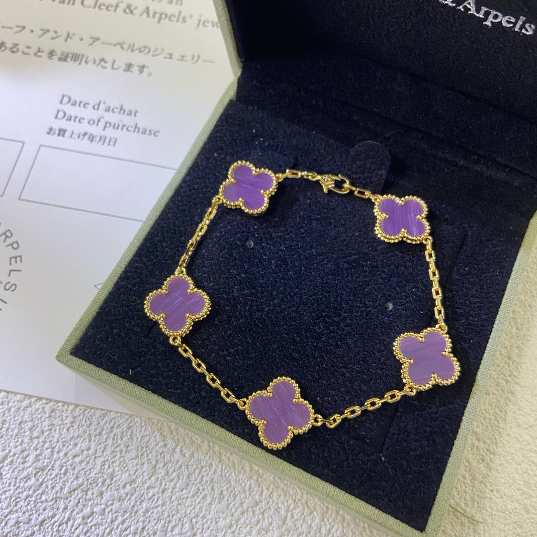 [Echo Fine ]CLOVER  5 MOTIFS  PURPLE VIOLET BRACELET