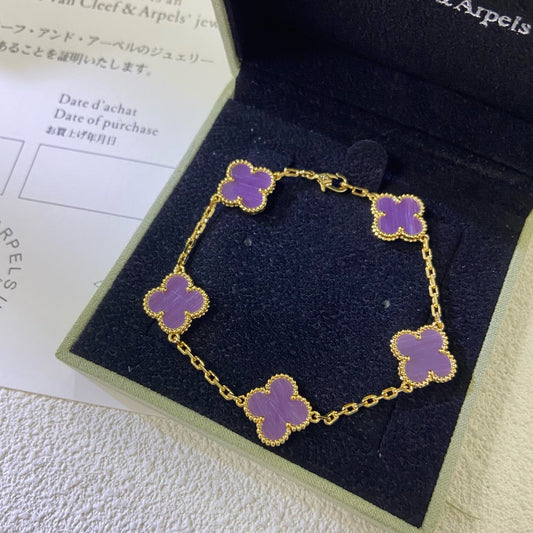 [Echo Fine ]CLOVER  5 MOTIFS  PURPLE VIOLET BRACELET