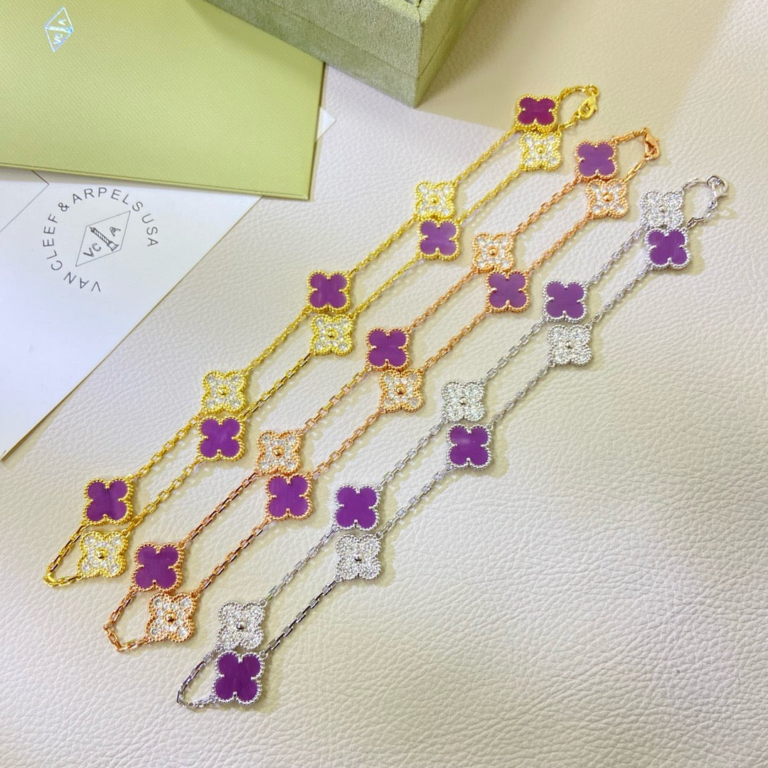 [Echo Fine ]CLOVER 10 MOTIFS  PURPLE VIOLET DIAMOND NECKLACE