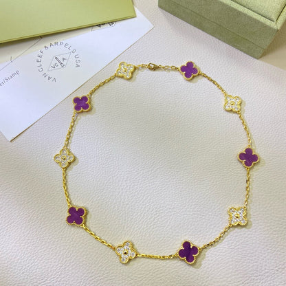 [Echo Fine ]CLOVER 10 MOTIFS  PURPLE VIOLET DIAMOND NECKLACE