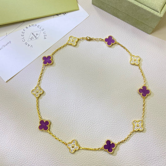 [Echo Fine ]CLOVER 10 MOTIFS  PURPLE VIOLET DIAMOND NECKLACE