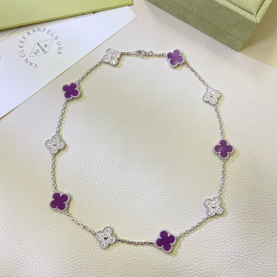 [Echo Fine ]CLOVER 10 MOTIFS  PURPLE VIOLET DIAMOND NECKLACE