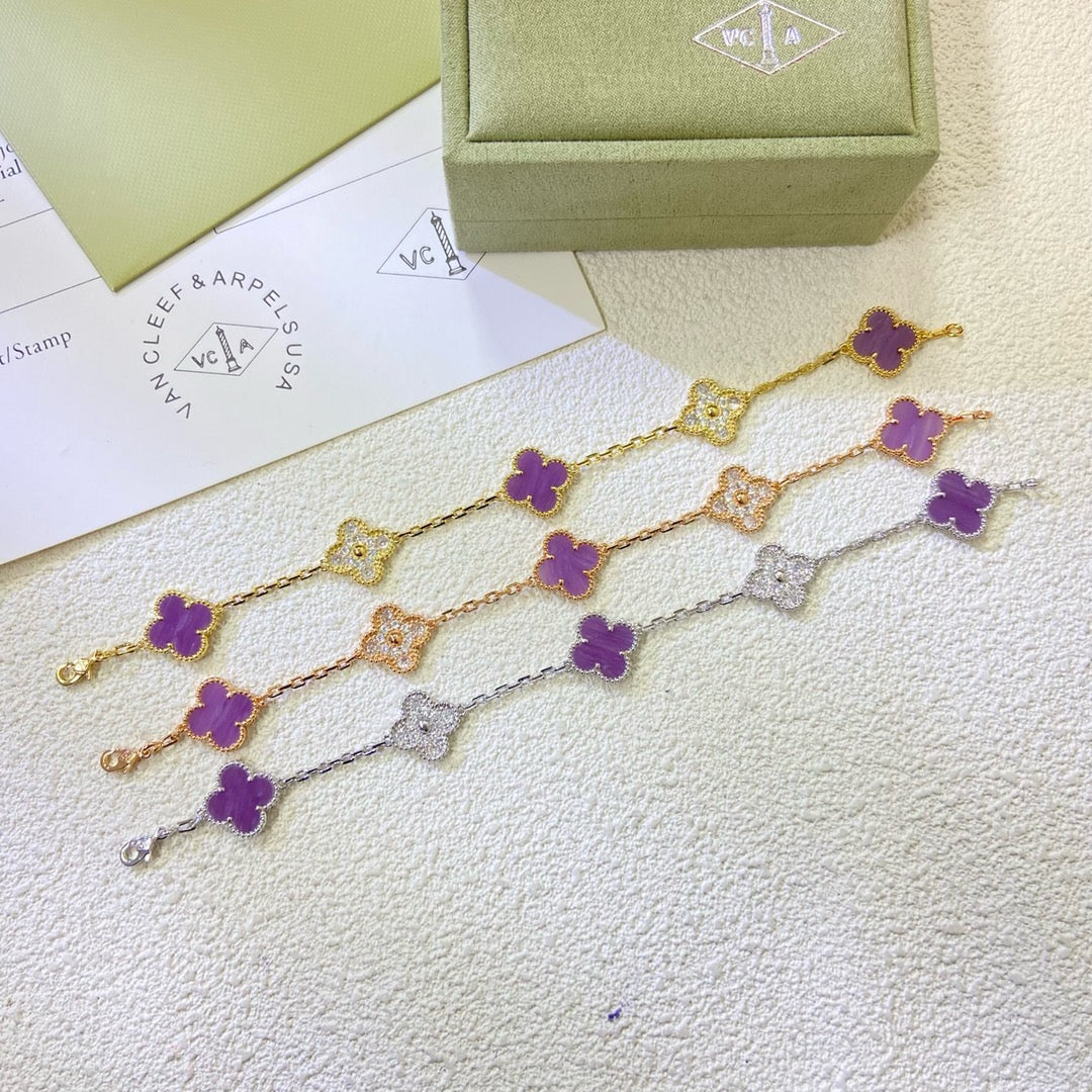 [Echo Fine ]CLOVER  5 MOTIFS  PURPLE VIOLET DIAMOND BRACELET