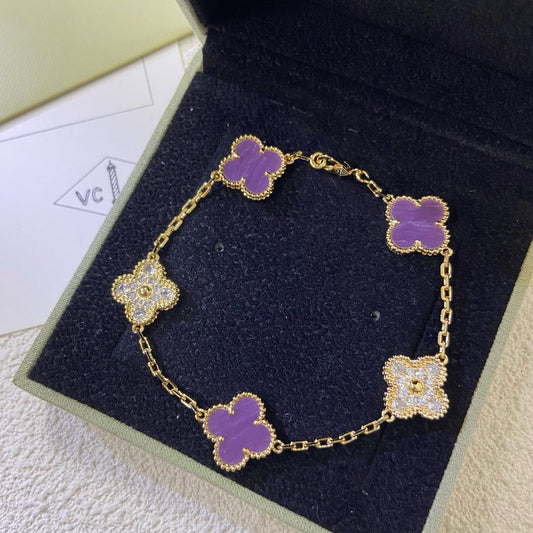 [Echo Fine ]CLOVER  5 MOTIFS  PURPLE VIOLET DIAMOND BRACELET