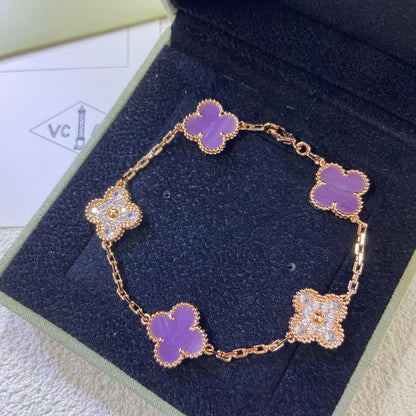 [Echo Fine ]CLOVER  5 MOTIFS  PURPLE VIOLET DIAMOND BRACELET