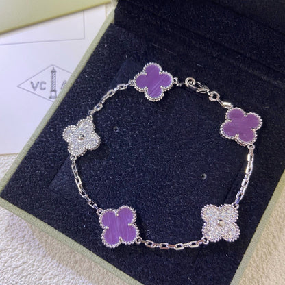 [Echo Fine ]CLOVER  5 MOTIFS  PURPLE VIOLET DIAMOND BRACELET