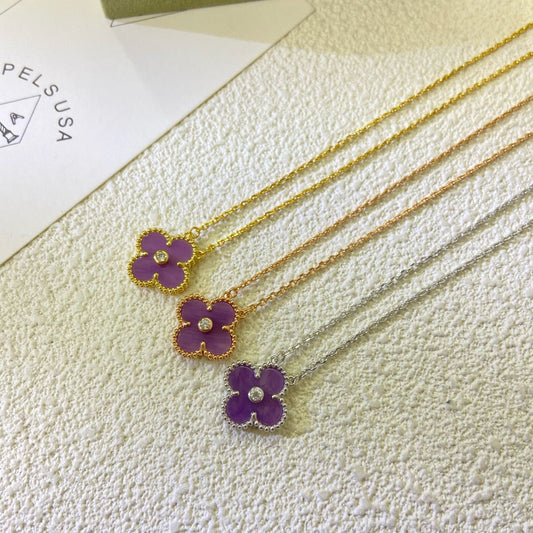 [Echo Fine ]CLOVER 15MM DIAMOND  PURPLE VIOLET NECKLACE