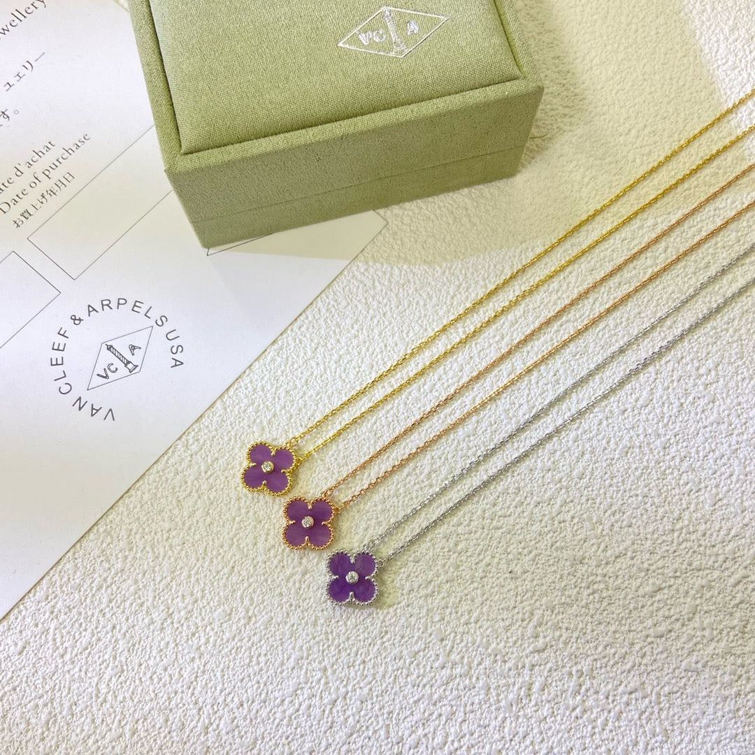 [Echo Fine ]CLOVER 15MM DIAMOND  PURPLE VIOLET NECKLACE