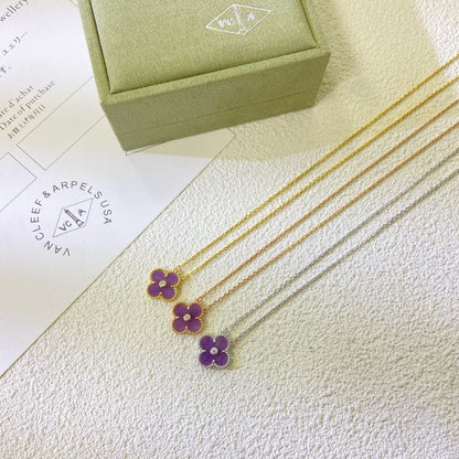 [Echo Fine ]CLOVER 15MM DIAMOND  PURPLE VIOLET NECKLACE