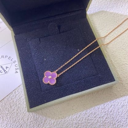 [Echo Fine ]CLOVER 15MM DIAMOND  PURPLE VIOLET NECKLACE