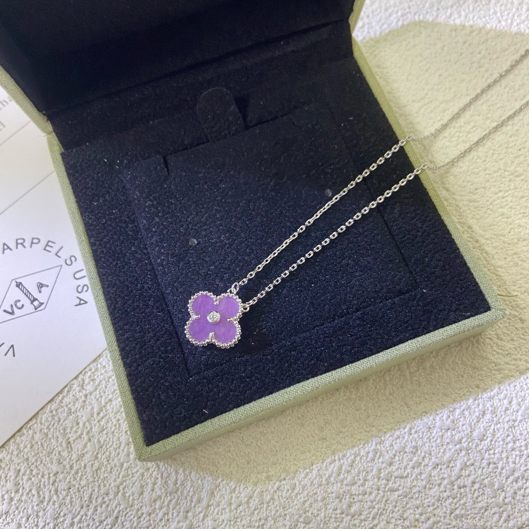[Echo Fine ]CLOVER 15MM DIAMOND  PURPLE VIOLET NECKLACE