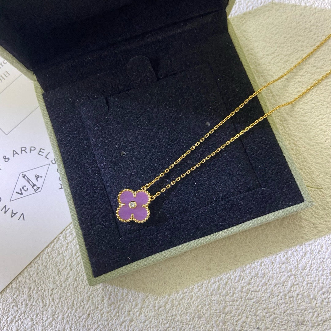 [Echo Fine ]CLOVER 15MM DIAMOND  PURPLE VIOLET NECKLACE