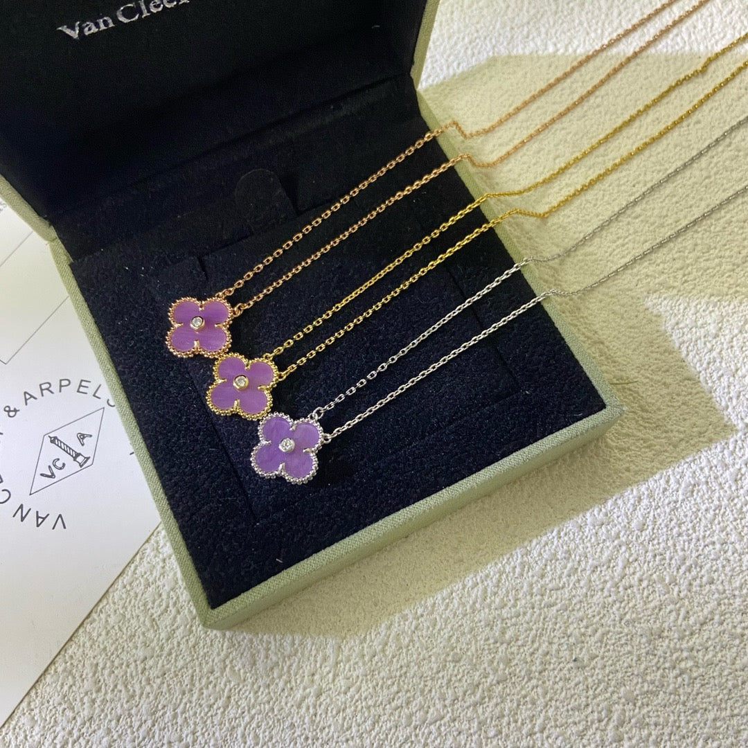 [Echo Fine ]CLOVER 15MM DIAMOND  PURPLE VIOLET NECKLACE