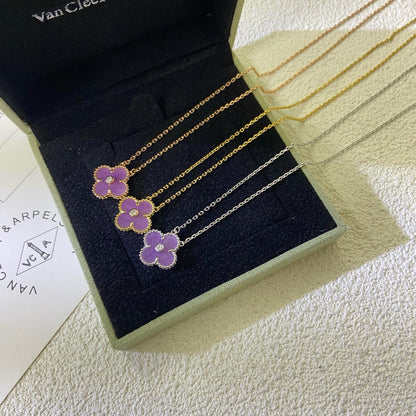 [Echo Fine ]CLOVER 15MM DIAMOND  PURPLE VIOLET NECKLACE