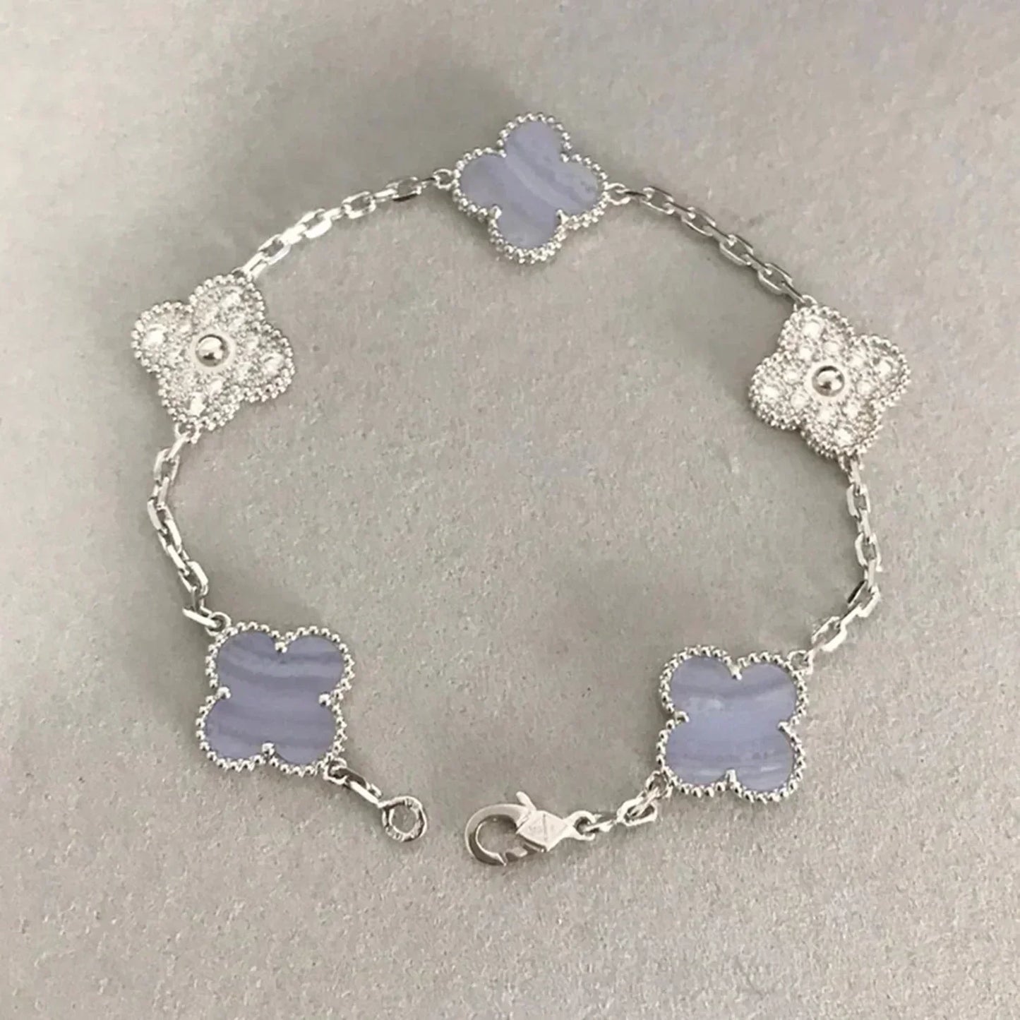 [Echo Fine ]CLOVER  5 MOTIF DIAMOND PURPLE CHALCEDONY BRACELET SILVER