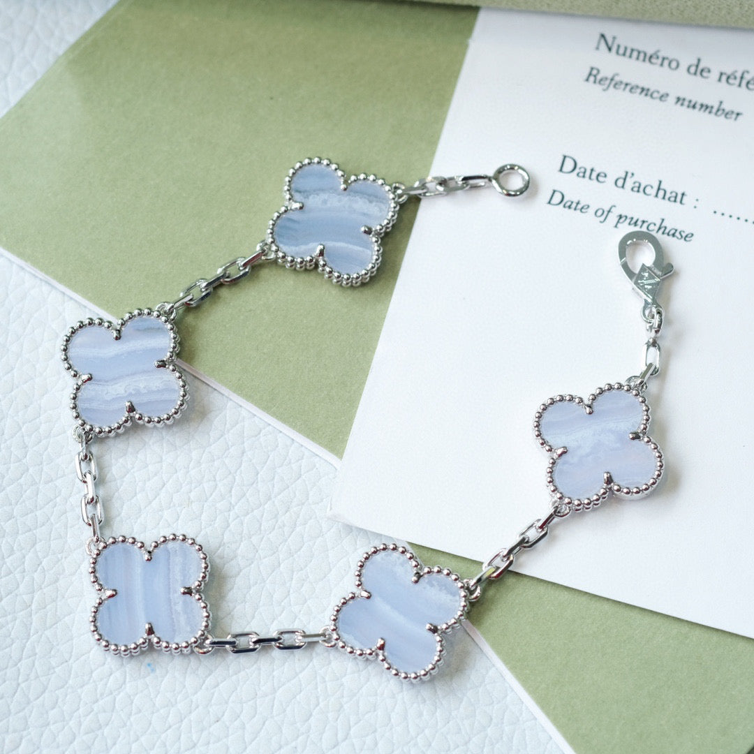 [Echo Fine ]CLOVER  5 MOTIF PURPLE CHALCEDONY BRACELET SILVER