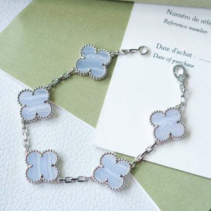 [Echo Fine ]CLOVER  5 MOTIF PURPLE CHALCEDONY BRACELET SILVER