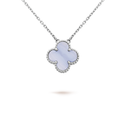 [Echo Fine ]CLOVER 15MM BLUE CHALCEDONY NECKLACE SILVER