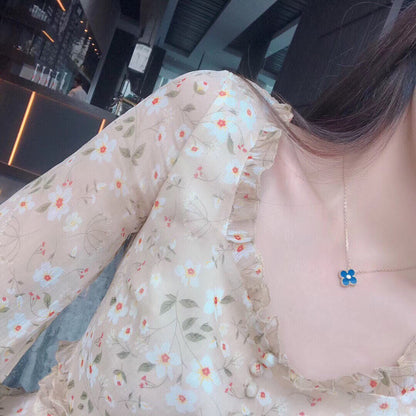 [Echo Fine ]CLOVER 15MM DIAMOND AND BLUE AGATE NECKLACE