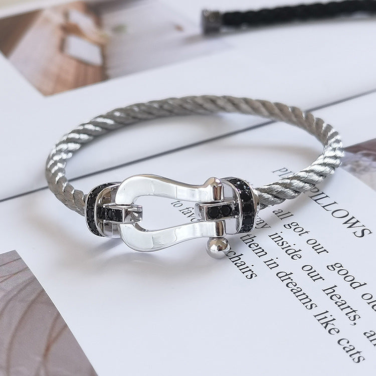 [Echo Fine ]FORCE LARGE HORSESHOE BLACK DIAMOND BRACELET SILVER