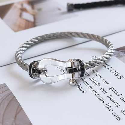 [Echo Fine ]FORCE LARGE HORSESHOE BLACK DIAMOND BRACELET SILVER