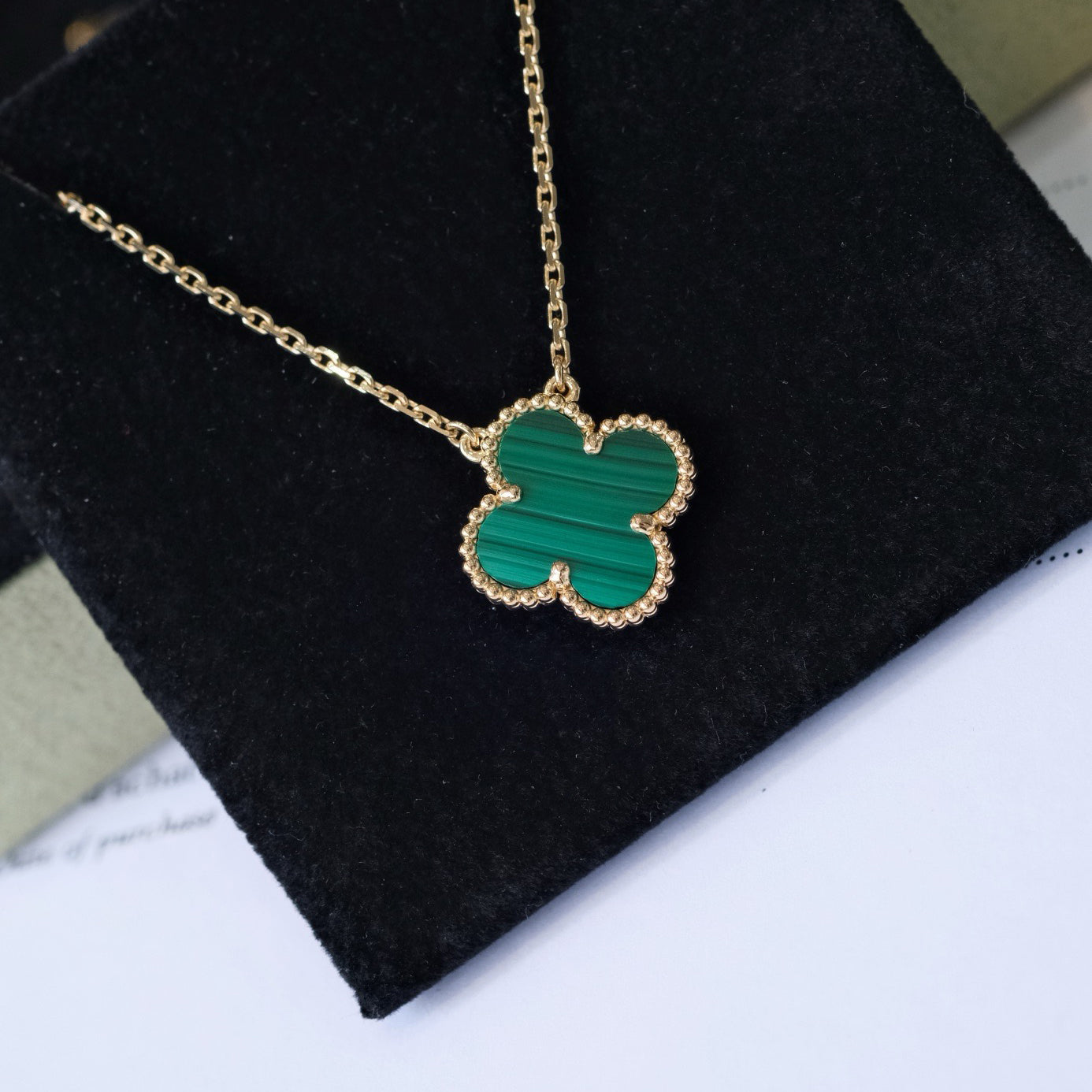 [Echo Fine ]CLOVER 15MM MALACHITE SINGLE FLOWER  NECKLACE