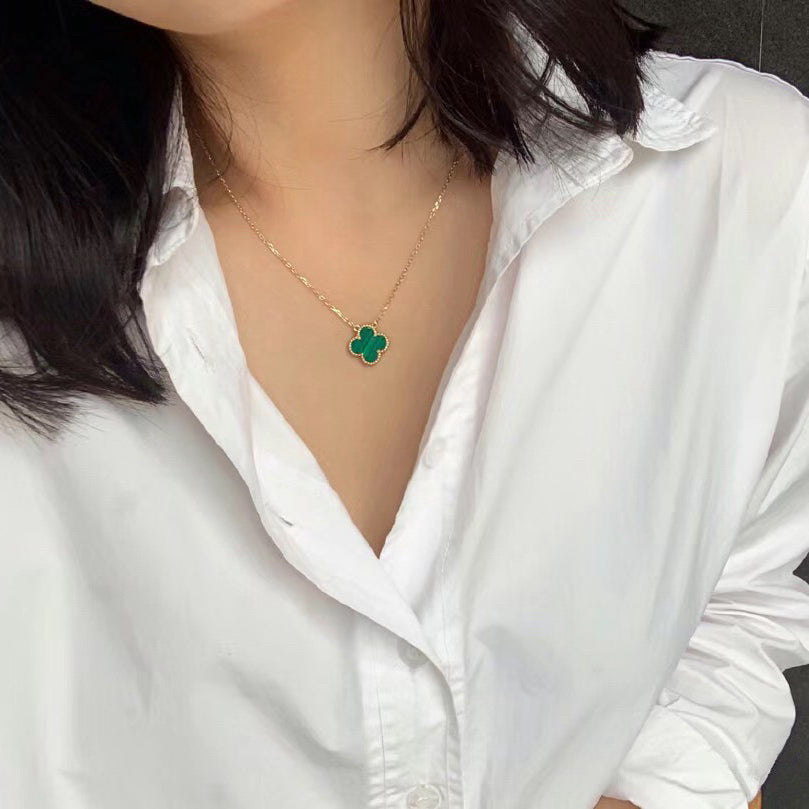 [Echo Fine ]CLOVER 15MM MALACHITE SINGLE FLOWER  NECKLACE
