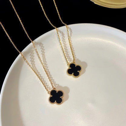 [Echo Fine ]CLOVER 15MM BLACK ONYX SINGLE FLOWER NECKLACE