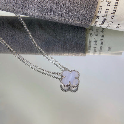 [Echo Fine ]CLOVER 15MM BLUE CHALCEDONY NECKLACE SILVER