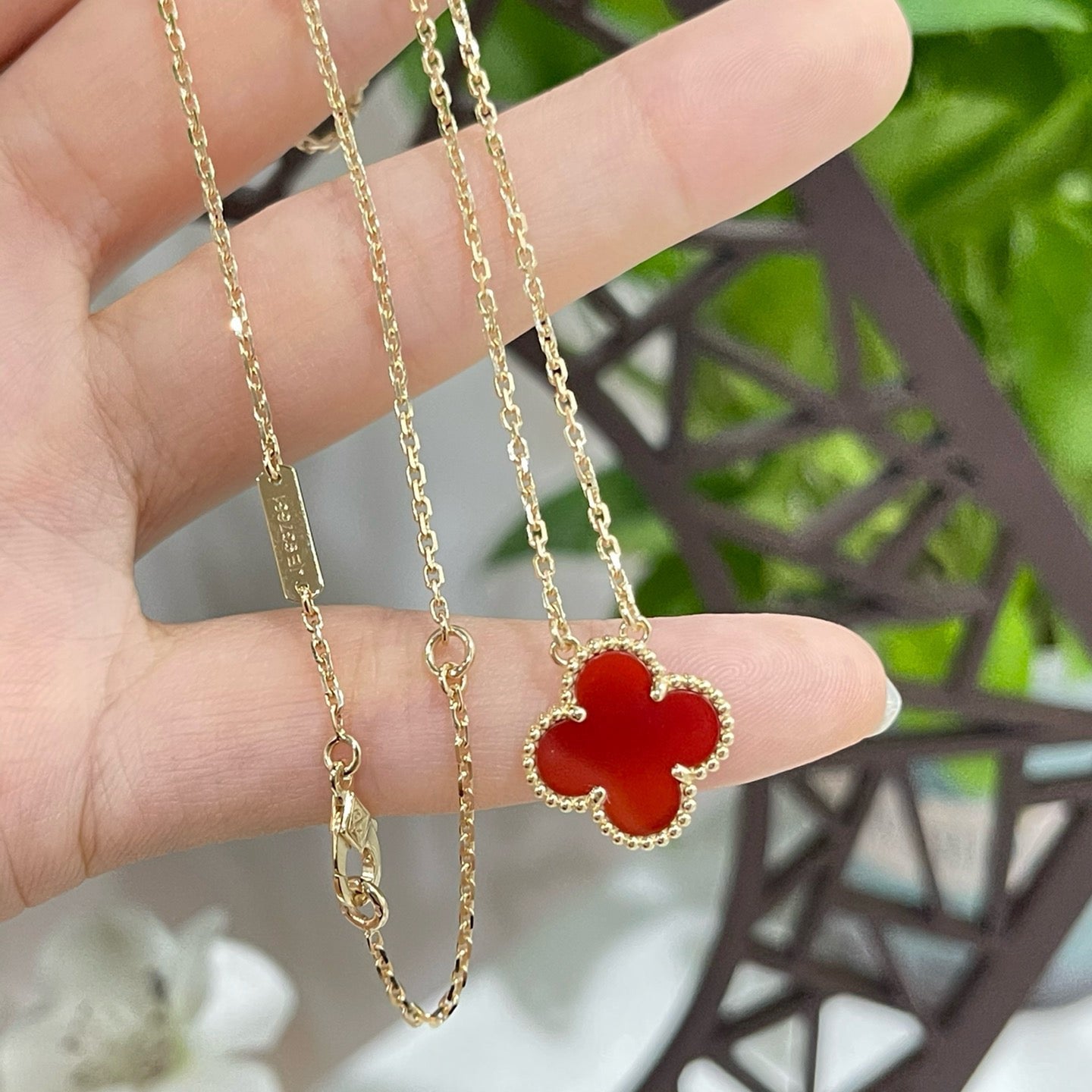[Echo Fine ]CLOVER 15MM CARNELIAN SINGLE FLOWER NECKLACE
