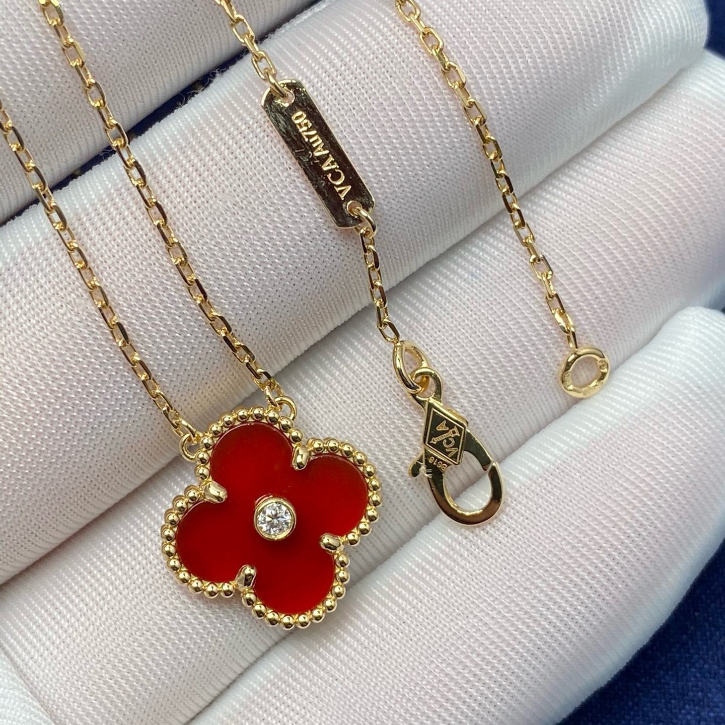 [Echo Fine ]CLOVER 15MM DIAMOND CARNELIAN NECKLACE
