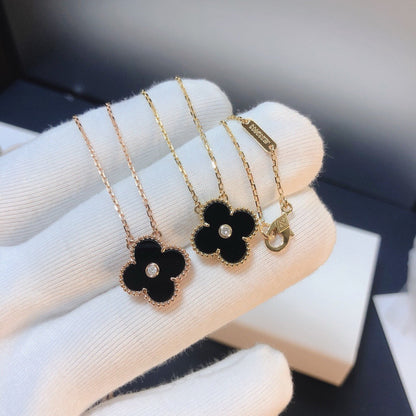 [Echo Fine ]CLOVER 15MM DIAMOND ONYX NECKLACE