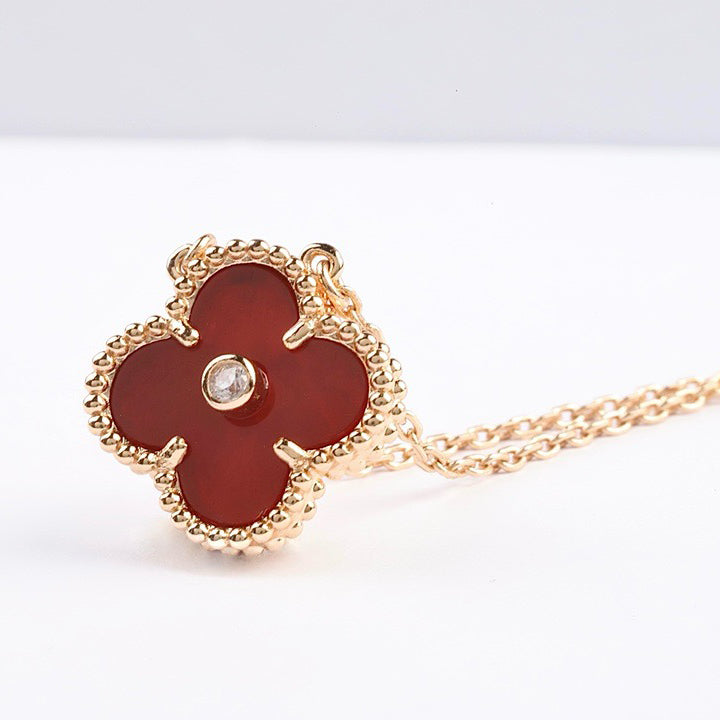 [Echo Fine ]CLOVER 15MM DIAMOND CARNELIAN NECKLACE