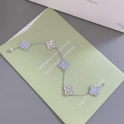 [Echo Fine ]CLOVER  5 MOTIF DIAMOND PURPLE CHALCEDONY BRACELET SILVER