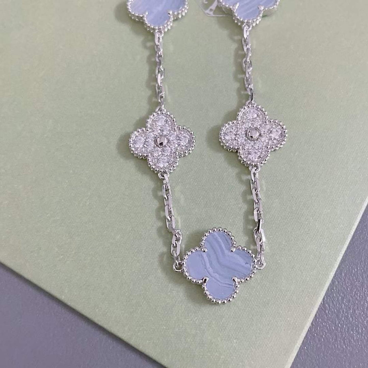 [Echo Fine ]CLOVER  5 MOTIF DIAMOND PURPLE CHALCEDONY BRACELET SILVER