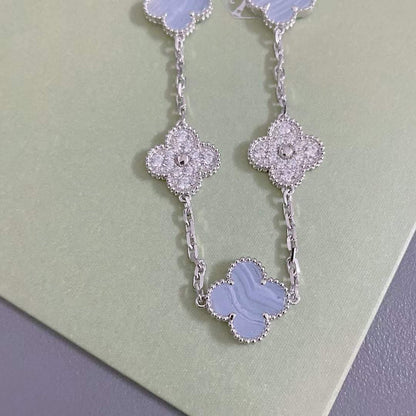 [Echo Fine ]CLOVER  5 MOTIF DIAMOND PURPLE CHALCEDONY BRACELET SILVER