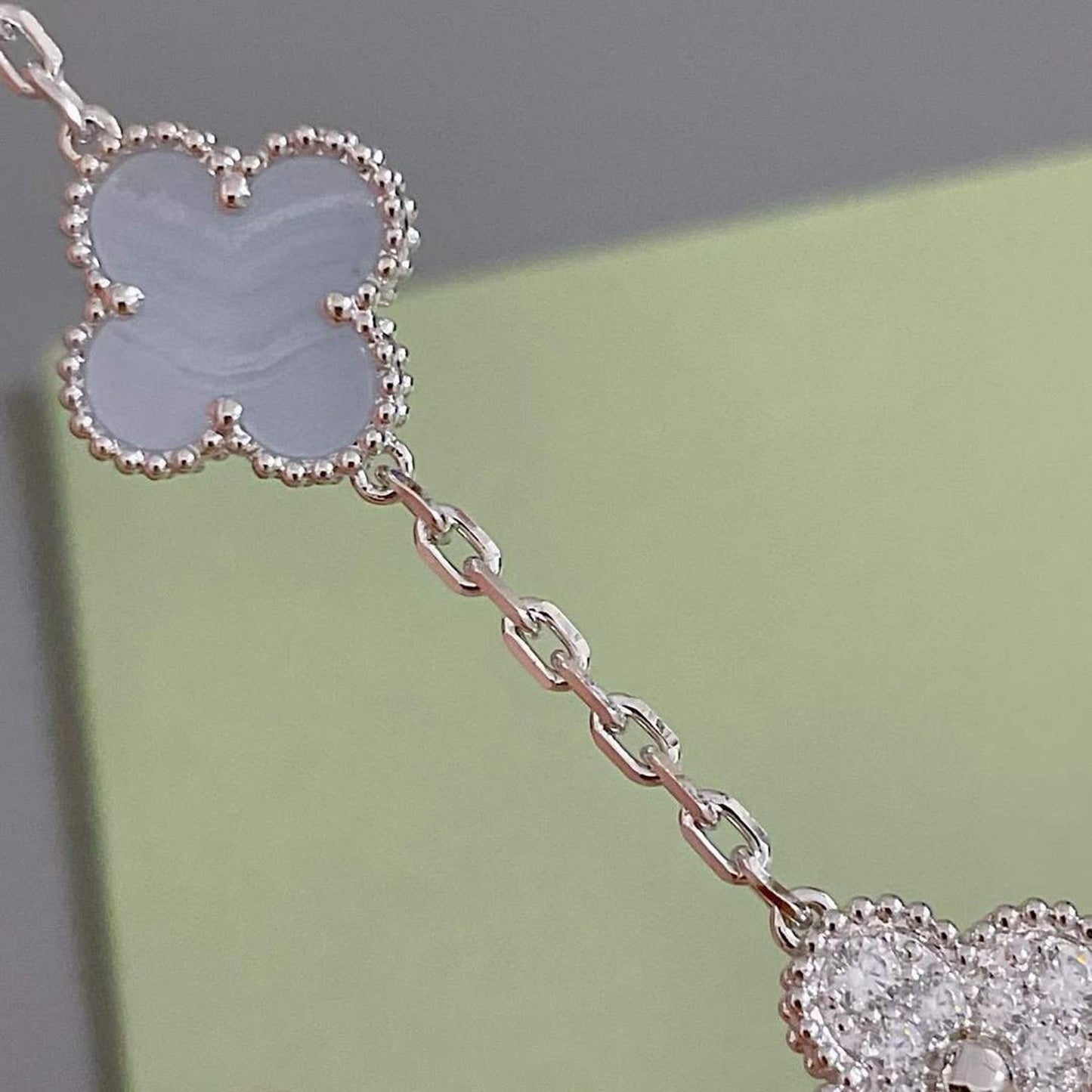 [Echo Fine ]CLOVER  5 MOTIF DIAMOND PURPLE CHALCEDONY BRACELET SILVER