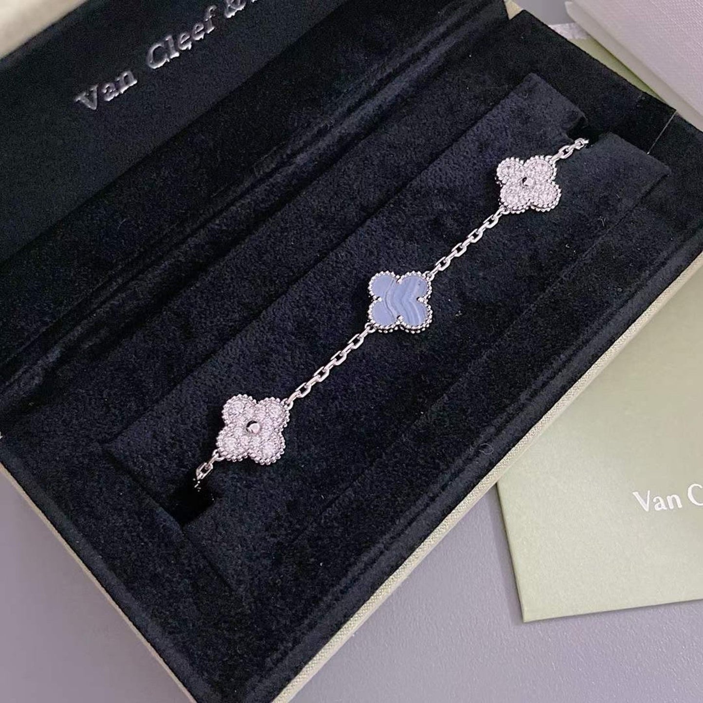 [Echo Fine ]CLOVER  5 MOTIF DIAMOND PURPLE CHALCEDONY BRACELET SILVER