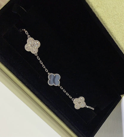 [Echo Fine ]CLOVER  5 MOTIF DIAMOND PURPLE CHALCEDONY BRACELET SILVER