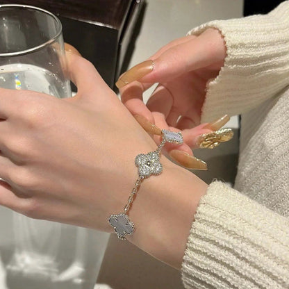 [Echo Fine ]CLOVER  5 MOTIF DIAMOND PURPLE CHALCEDONY BRACELET SILVER