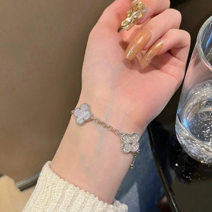 [Echo Fine ]CLOVER  5 MOTIF DIAMOND PURPLE CHALCEDONY BRACELET SILVER