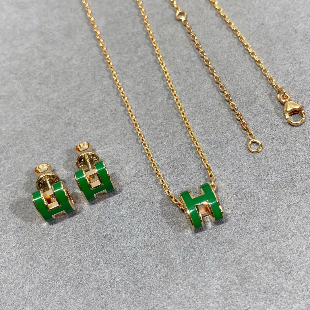[Echo Fine ]POP H GREEN NECKLACE SILVER AND GOLD