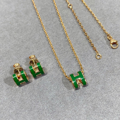 [Echo Fine ]POP H GREEN NECKLACE SILVER AND GOLD