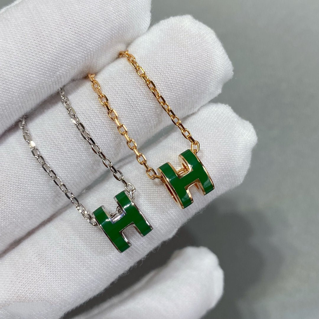 [Echo Fine ]POP H GREEN NECKLACE SILVER AND GOLD