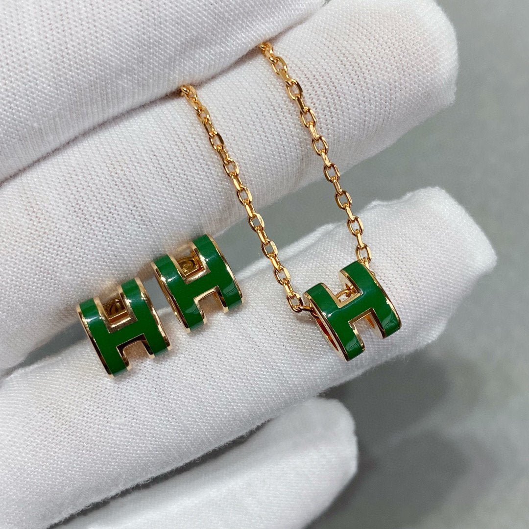 [Echo Fine ]POP H GREEN NECKLACE SILVER AND GOLD
