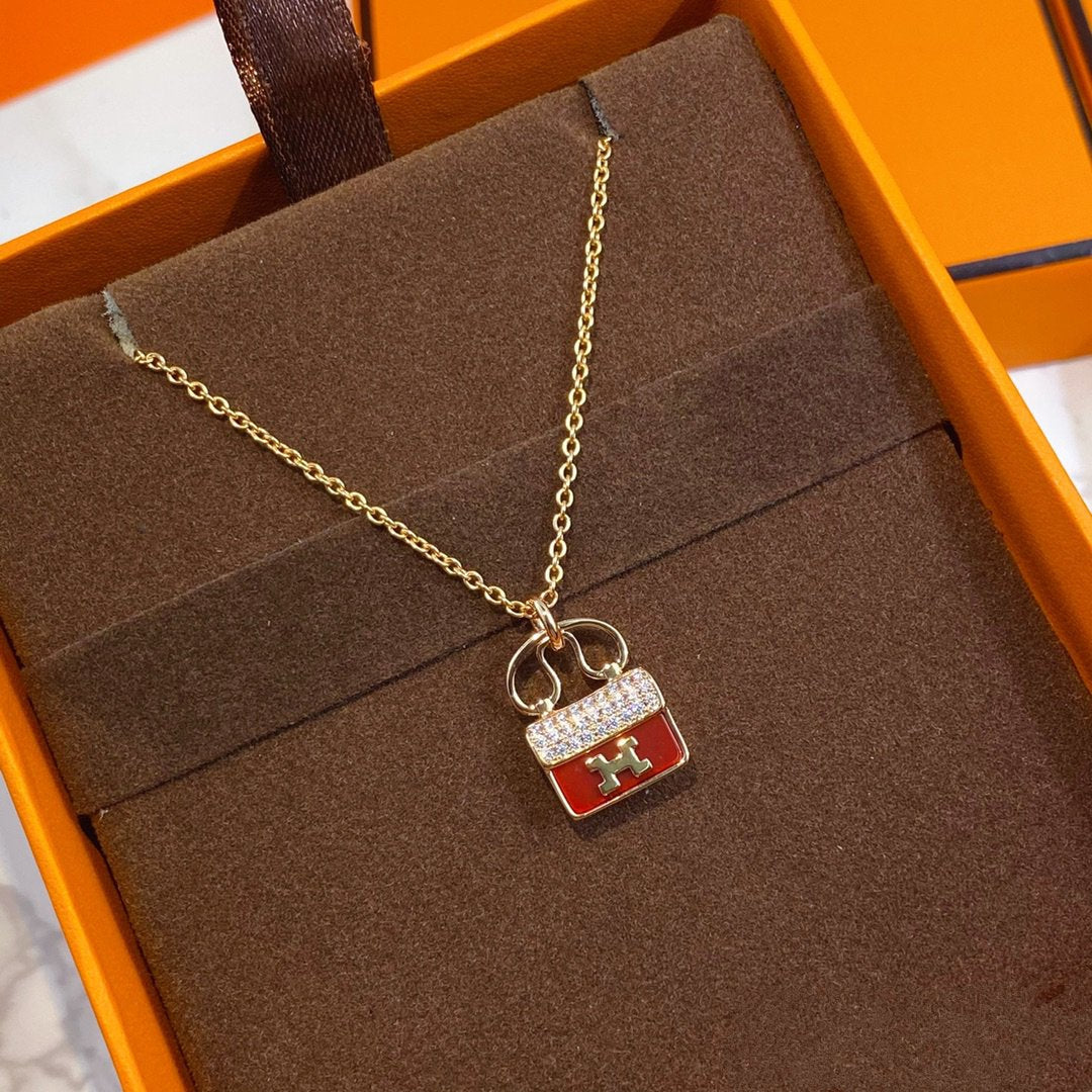 [Echo Fine ]CONSTANCE RED PEDANT PINK GOLD NECKLACE