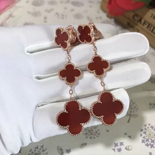 [Echo Fine ]CLOVER 3 MOTIF CARNELIAN DROP EARRINGS